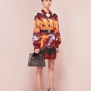 Fendi parrot animal print silk shirt dress multicolor size 36